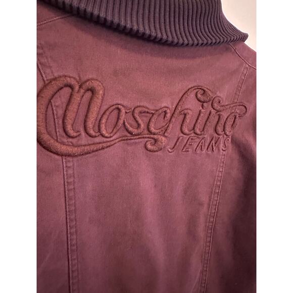 Moschino Jeans Maroon Denim Women's Ribbed Zip Up Embroidered Bomber Jacket 8 - Picture 15 of 15
